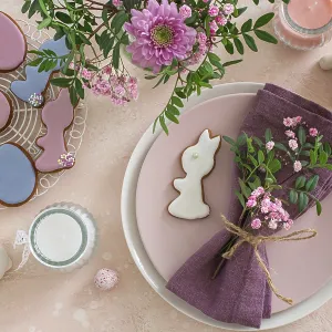 Food, Easter table setting with flowers and icing cookies Food, Easter table setting with flowers and icing cookies