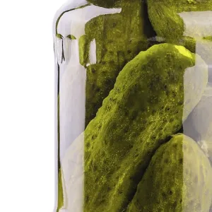 Food, A glass jar of tasties canned cucumbers on white background