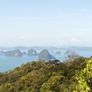 Forested Karst islands rising from the sea