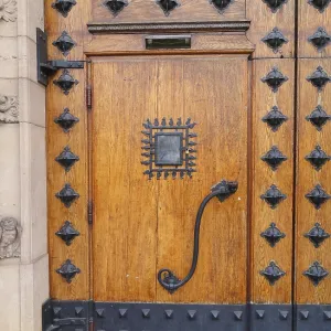 A fragment of the architectural design of the facade in the style of the northern modern museum in the city center