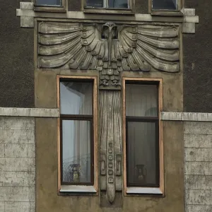Fragment of the facade in the Art Nouveau style with an owl