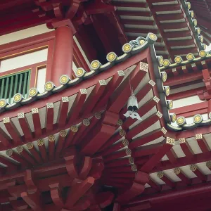Fragment of wooden building of Buddha Tooth Relic Temple in Singapore Chinatown Fragment of wooden building of Buddha Tooth Relic Temple in Singapore Chinatown