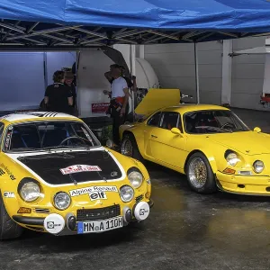 French Renault Alpine A110 racing cars in a paddock French Renault Alpine A110 racing cars in a paddock