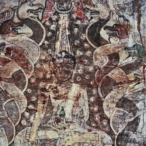 Fresco, Burmese fantasy figure depicting serpents in a temple in Bagan Fresco, Burmese fantasy figure depicting serpents in a temple in Bagan