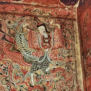 Fresco of a Burmese lady as an imaginary figure in a temple in Bagan Fresco of a Burmese lady as an imaginary figure in a temple in Bagan
