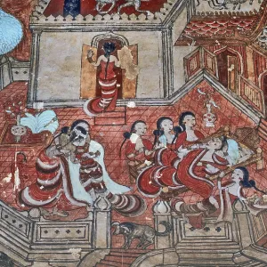 Fresco depicting Burmese ladies in a house Fresco depicting Burmese ladies in a house