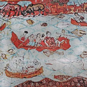 Fresco depicting Burmese ladies in the sea and in boats Fresco depicting Burmese ladies in the sea and in boats