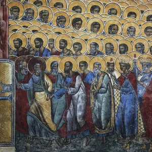 Frescoes on the outer wall. The Voronet Monastery Frescoes on the outer wall. The Voronet Monastery