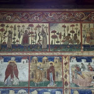 Frescoes on the outer wall. The Voronet Monastery Frescoes on the outer wall. The Voronet Monastery