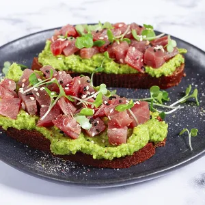 Fresh Tuna Tartare Print on Black Plate Fresh Tuna Tartare Print on Black Plate