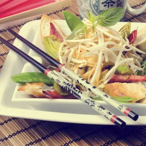 Fried duck breast Thai - vintage style Fried duck breast Thai - vintage style