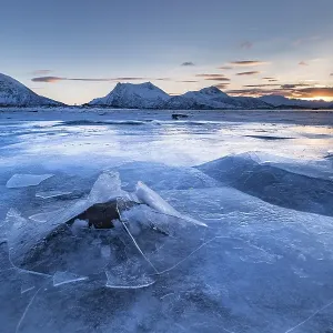 Frozen fjord with broken ice, ice landscape