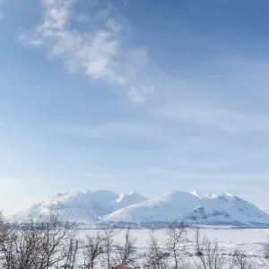 The frozen lake Akkajaure with the Akka massif