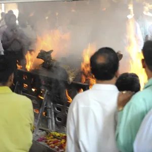 Funeral of Anti Terrorism Squad Chief Hemant Karkare killed by terrorist attack in Bombay Mumbai
