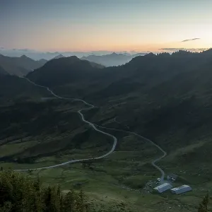 Furkapass road in the morning light from Portlakopf Furkapass road in the morning light from Portlakopf