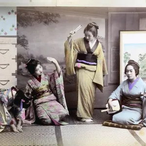 Four geishas making music, Japan, Asia