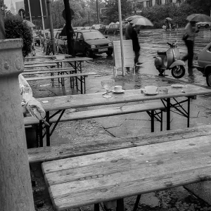 Germany, Berlin, 30.8.1992, in front of Cafe Silberstein when it rains Germany, Berlin, 30.8.1992, in front of Cafe Silberstein when it rains