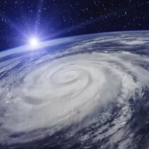 Giant cyclone on the planet Earth due to the global warming that will cause an increase in temperature and rainfall Giant cyclone on the planet Earth due to the global warming that will cause an increase in temperature and rainfall