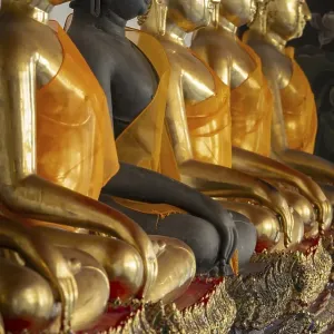Gilded Buddha statues (Bhumispara-mudra: Buddha Gautama at the moment of enlightenment)
