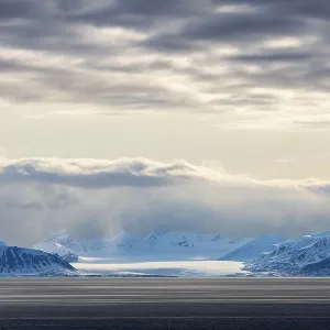 Glaciers between Snow-Capped Mountains at Sea Print, Longyearbyen, Svalbard