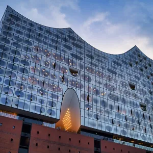 Glass facade of the Elbe Philharmonic Hall