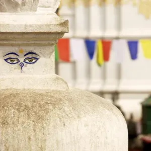 God's all seeing with the third eye and the number one as nose in the Swayambhunath Stupa Temple