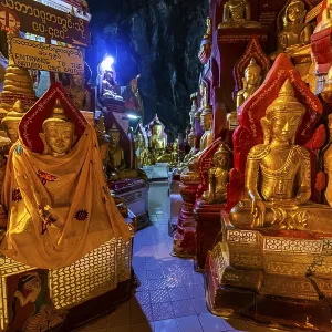 Golden Buddha statues, Pindaya cave Golden Buddha statues, Pindaya cave