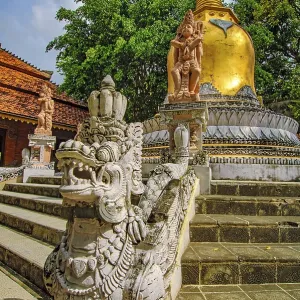 Golden stupa Buddhist element building symbol for Buddha and his teaching Dharma Golden stupa Buddhist element building symbol for Buddha and his teaching Dharma