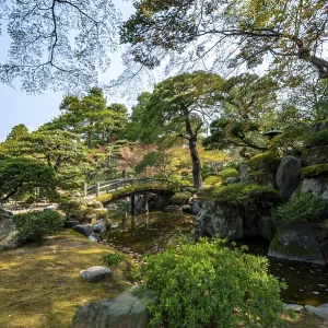 Gonaitei Garden with Dobashi Bridge over a pond