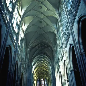 Gothic cathedral interior with high arches and columns
