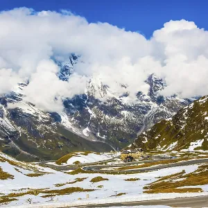 Grand Austrian Alps. The snow on the mountainside began to melt