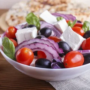 Greek Salad Print on Wooden Background