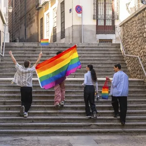 Diverse Friends Celebrating Pride - City Stairway Print
