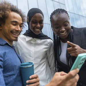 Group of diverse friends standing close together