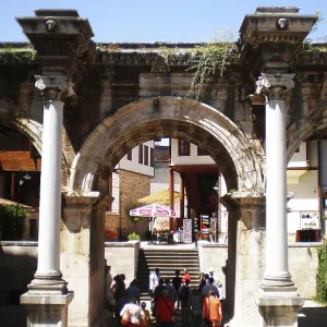 Hadrian's Gate is a triumphal arch located in the ancient Kaleici quarter of the resort city of Antalya