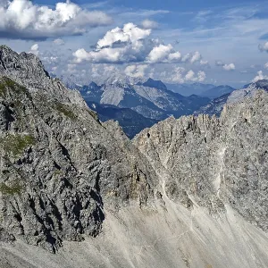 At the Hafelekar, view from the Karwendelblick of the Innsbruck Nordkette to the Karwendel mountains of the Alps At the Hafelekar, view from the Karwendelblick of the Innsbruck Nordkette to the Karwendel mountains of the Alps