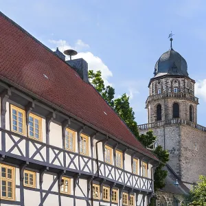 Half-timbered House Facade, Evangelische Stadtkirche Print