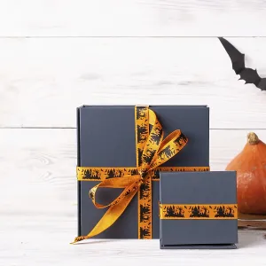 Halloween gifts pumpkin black paper bats copy space Halloween gifts pumpkin black paper bats copy space
