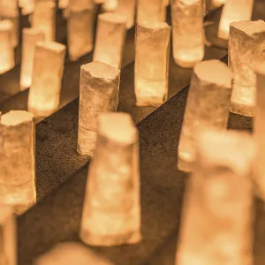 Handmade paper lanterns illuminating the stone steps of the Zojoji temple near the Tokyo Tower during Tanabata Day