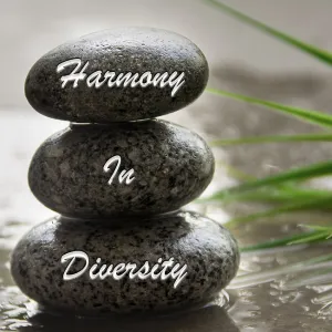 Harmony in diversity text engraved on stones