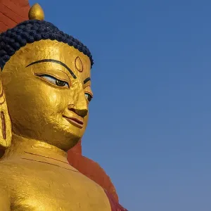 Head of a Buddha sculpture at Swayambhu Temple Head of a Buddha sculpture at Swayambhu Temple