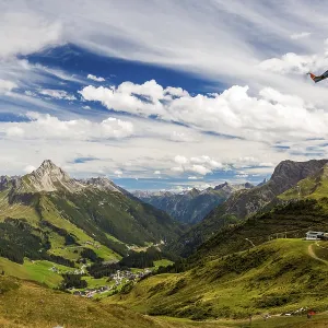 Helicopter Over Mountainous Landscape Print