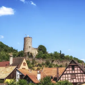 High fortress of kaysersberg viewed from the parking lot High fortress of kaysersberg viewed from the parking lot