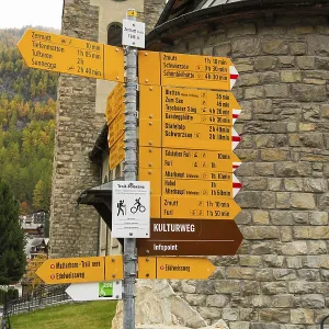Hiking signpost in Zermatt, Switzerland