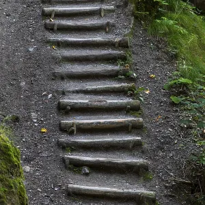 Hiking stairs made of wooden steps