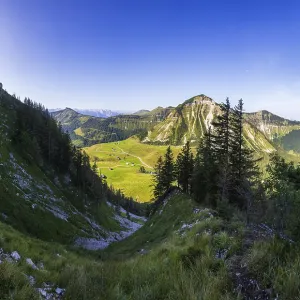 Hiking trail to the Holzeck with a view of the Genneralm and Gennerhorn Hiking trail to the Holzeck with a view of the Genneralm and Gennerhorn