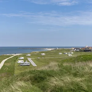 Hirtshals, Denmark - 4 June, 2021: picturesque campground and RV park on the shores of North Jutland near Hirtshals Hirtshals, Denmark - 4 June, 2021: picturesque campground and RV park on the shores of North Jutland near Hirtshals