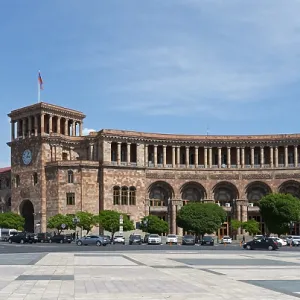 Historic building with long wing and tower