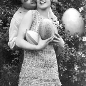 Historic photograph, man kissing a woman Historic photograph, man kissing a woman