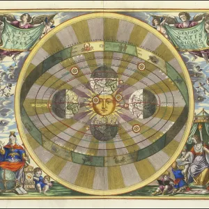 Historical map titled Scenographia Systematis Copernicani Historical map titled Scenographia Systematis Copernicani